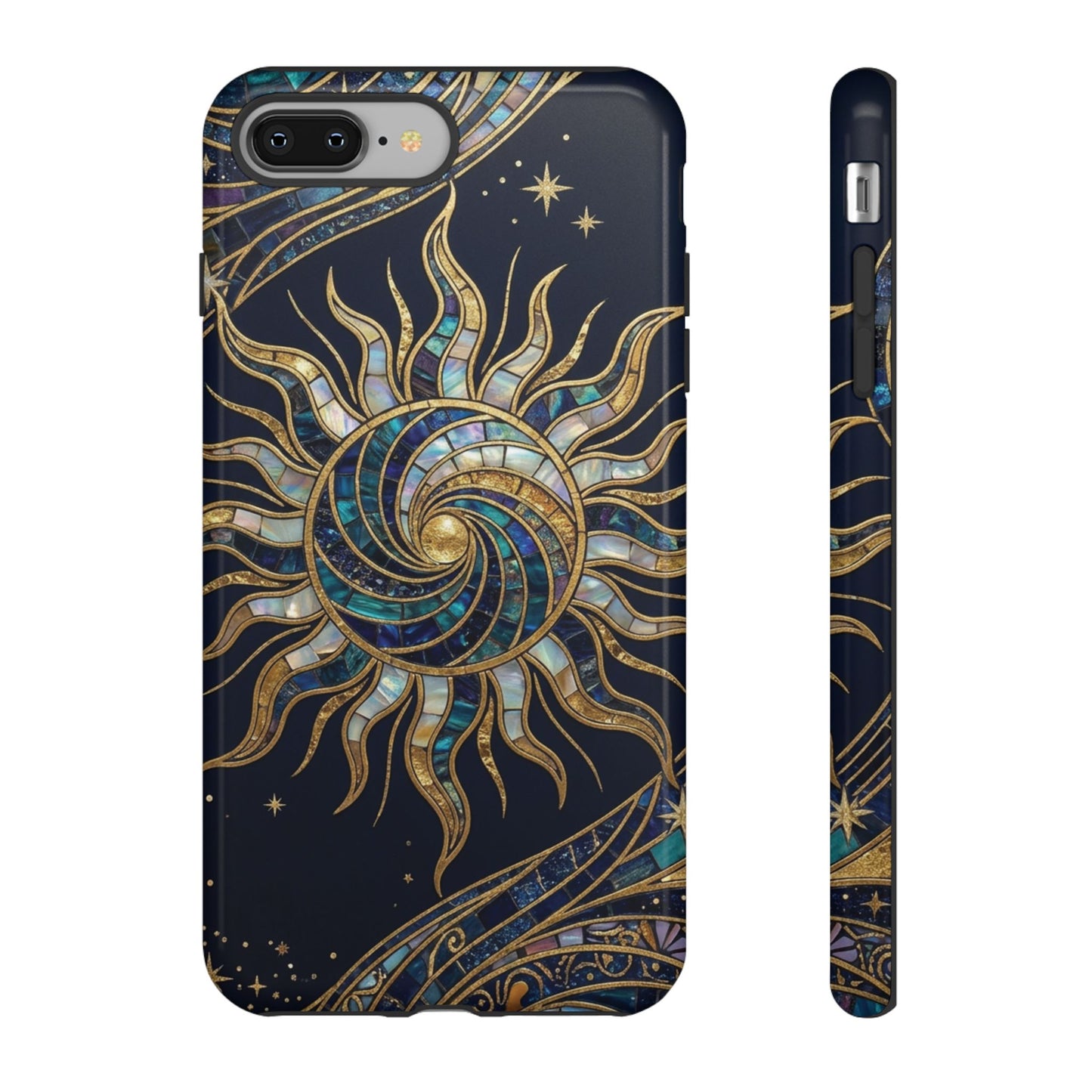 Elegant Navy & Gold Solar Spiral Phone Case