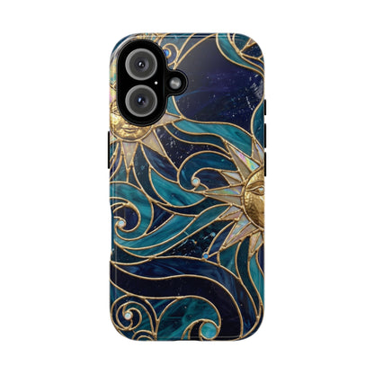 Elegant Teal & Gold Celestial Suns Phone Case