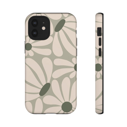 Retro Cream & Green Daisy Pattern Phone Case - White Phone Case - iPhone 12 Mini / Glossy
