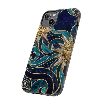 Elegant Teal & Gold Celestial Suns Phone Case