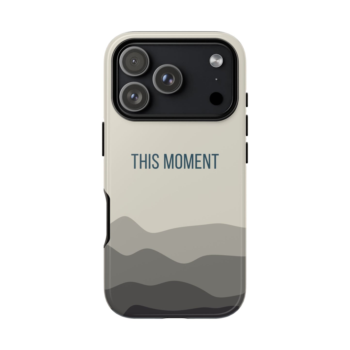 iPhone 17 Pro / Glossy Phone Case - Minimalist Cream Waves ’This Moment’ Statement Phone Case