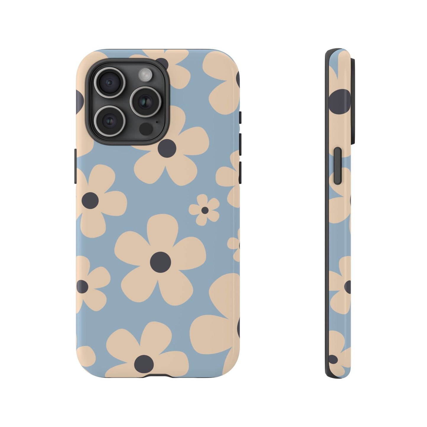 iPhone 15 Pro Max / Glossy Phone Case - Cute Light Blue & Cream Daisy Pattern Phone Case
