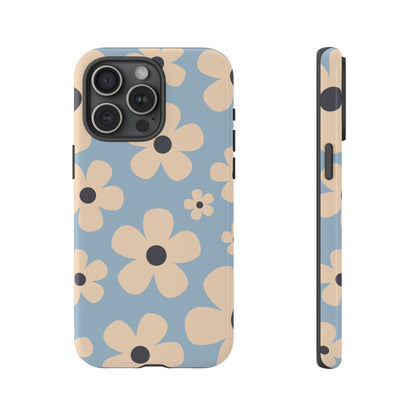 iPhone 15 Pro Max / Glossy Phone Case - Cute Light Blue & Cream Daisy Pattern Phone Case