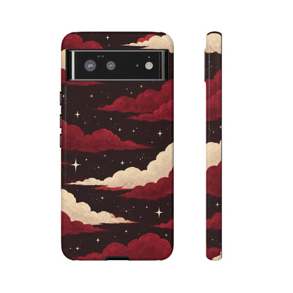 Illustrated Crimson Red Clouds & Stars Phone Case