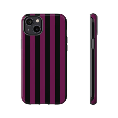 Trendy Plum & Black Stripe Pattern Phone Case - Purple Phone Case - iPhone 14 Plus / Glossy