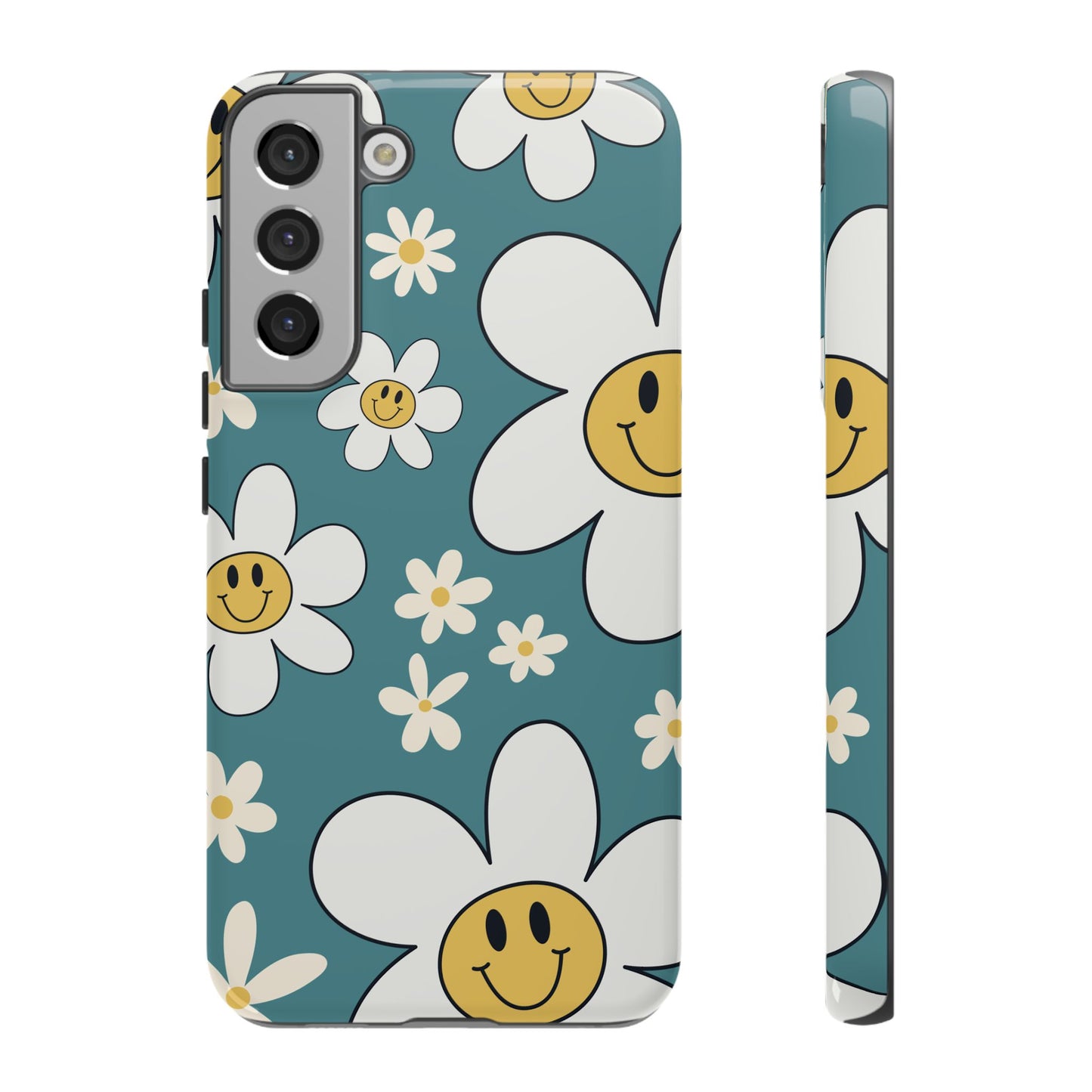 Fun Retro Daisy Pattern with Light Blue Background Phone Case - Blue Phone Case - Samsung Galaxy S22 Plus / Glossy