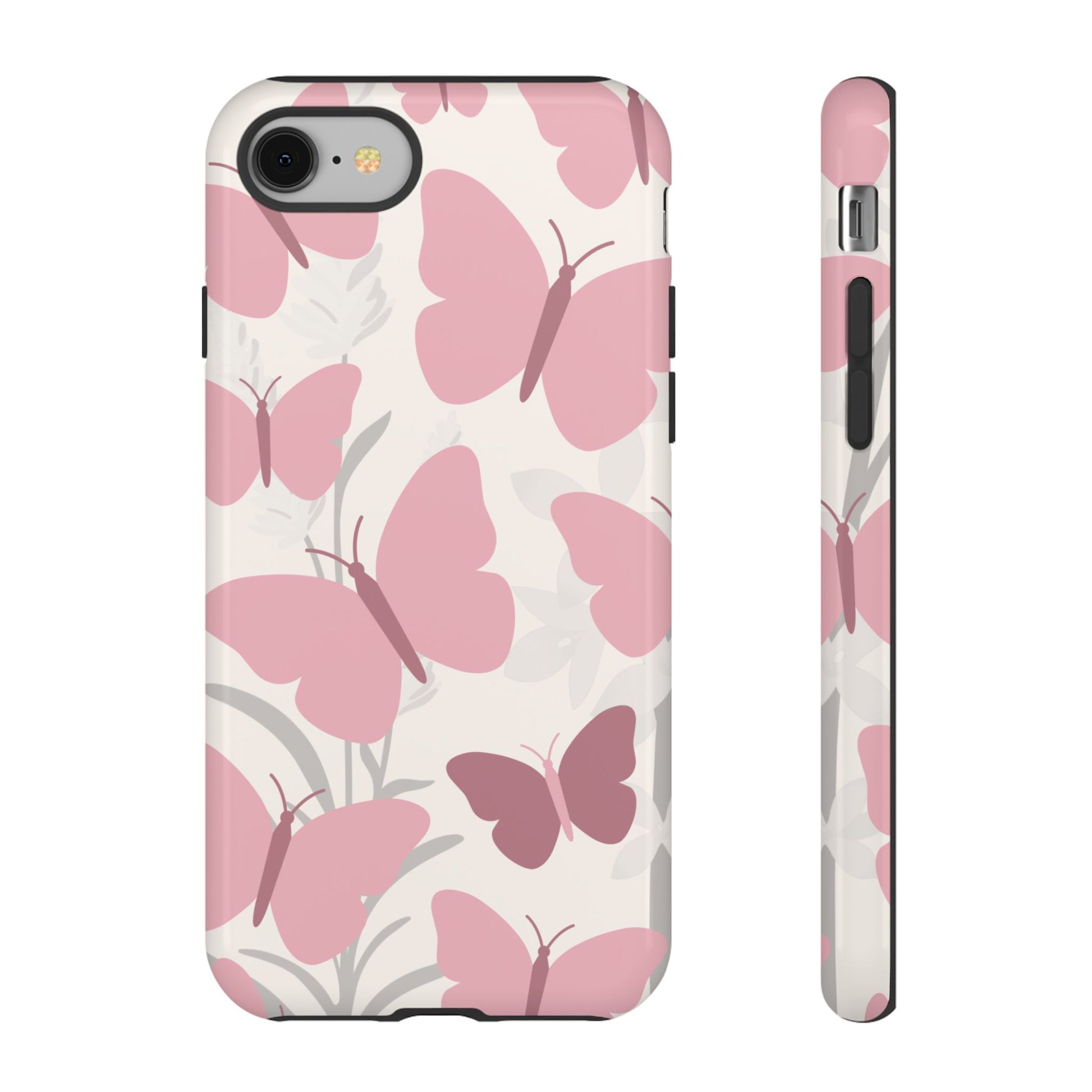 Minimalist Cream & Pink Butterfly Pattern Phone Case - White Phone Case - iPhone 8 / Glossy