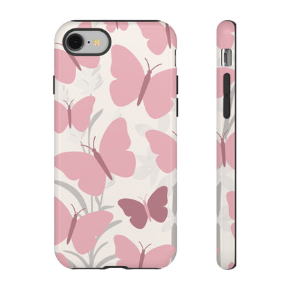 iPhone 8 / Glossy Phone Case - Minimalist Cream & Pink Butterfly Pattern Phone Case