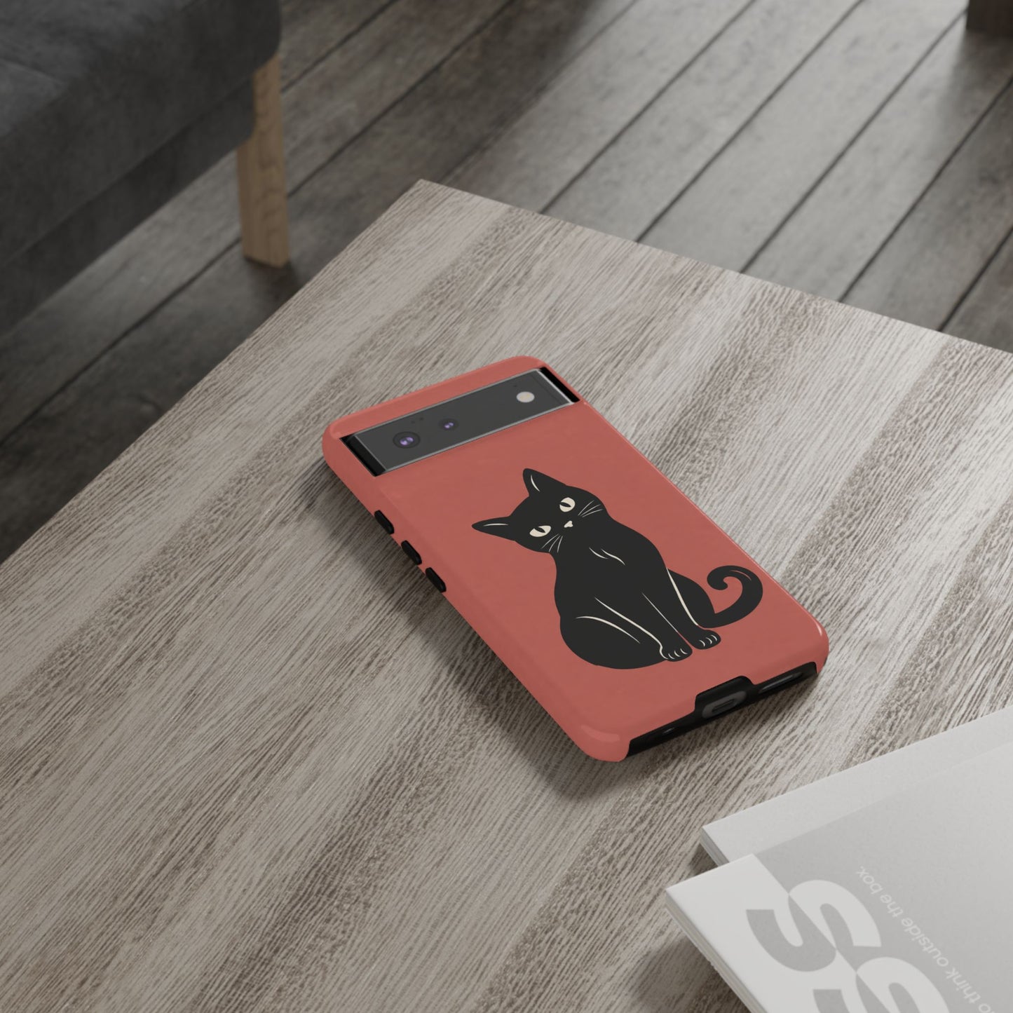 Minimalist Coral Red & Black Cat Phone Case