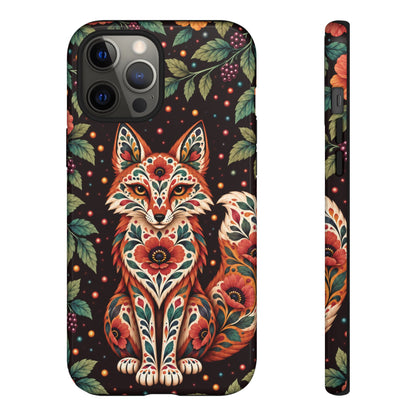 Vibrant Terracotta and Teal Calavera Fox Phone Case - Multicolor Phone Case - iPhone 12 Pro Max / Glossy