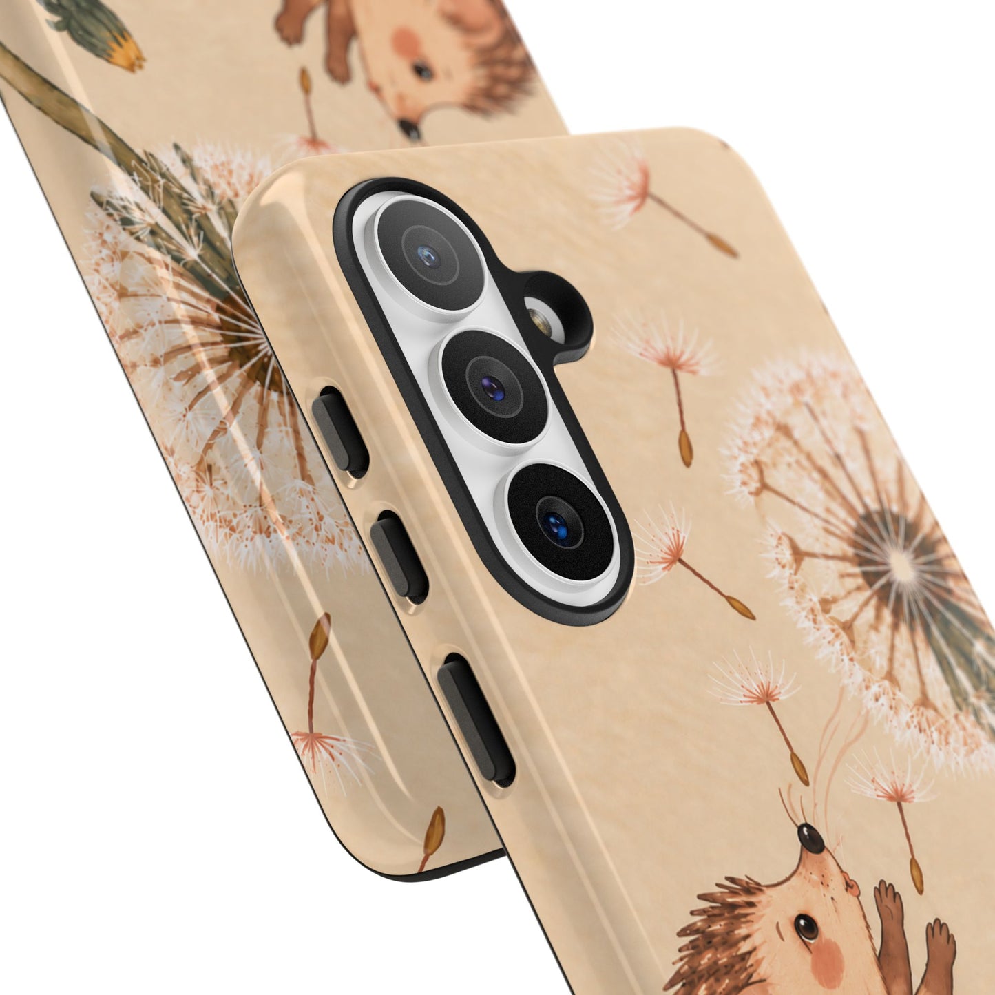 Whimsical Cream Hedgehog and Dandelion Phone Case - White Phone Case