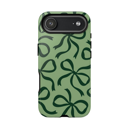 Bold Sage Green and Forest Green Bow Pattern Phone Case