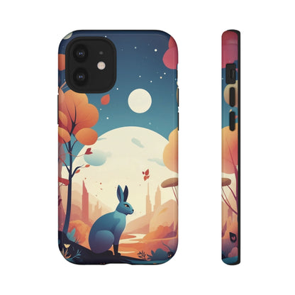 iPhone 12 Mini / Glossy Phone Case - Stylised Blue Hare Design Phone Case