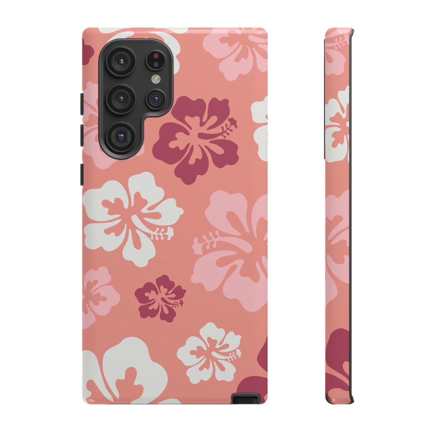 Samsung Galaxy S22 Ultra / Glossy Phone Case - ’Pink Hibiscus Retro Pattern #3’ Phone Case