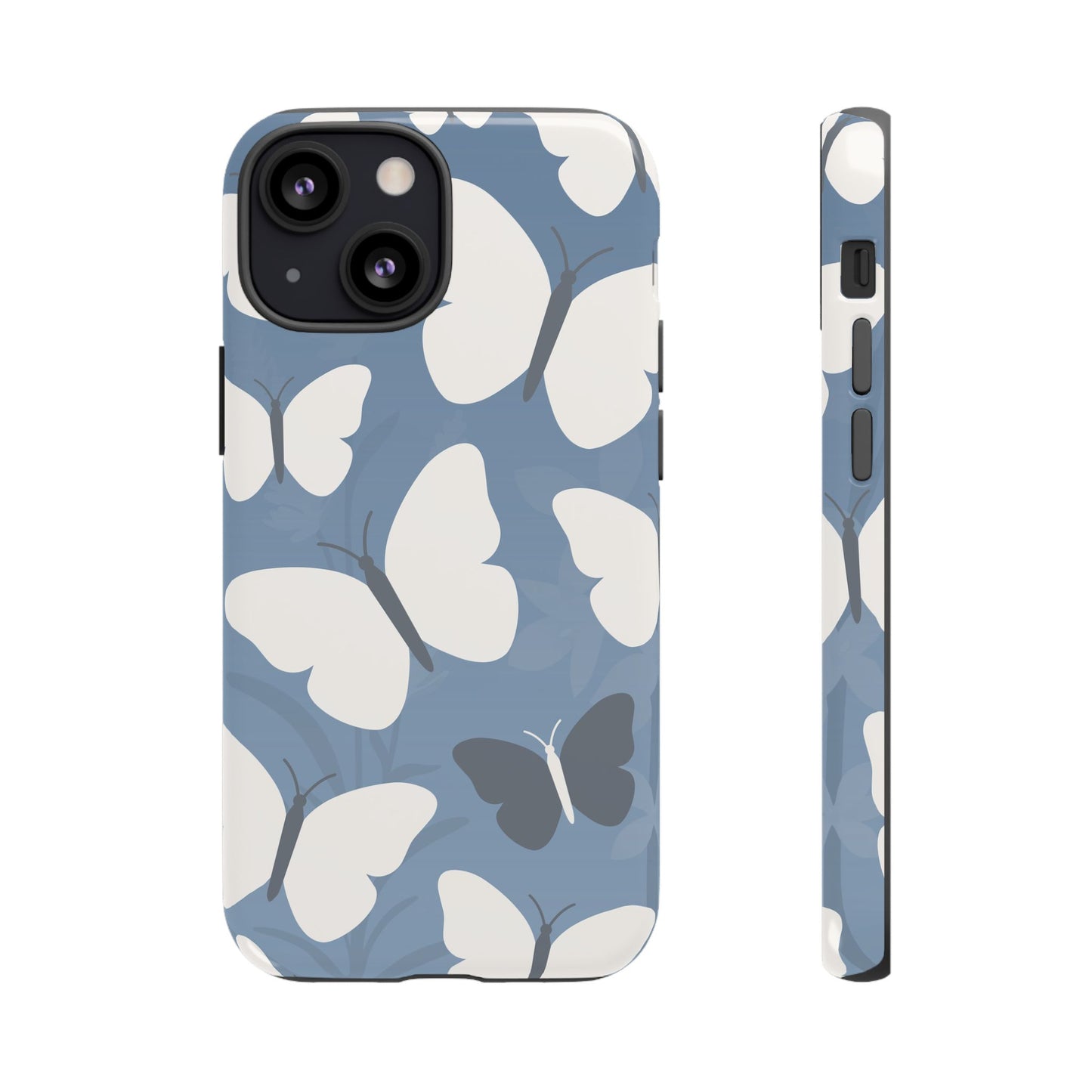 iPhone 13 Mini / Glossy Phone Case - Minimalist Light Blue Butterfly Pattern Phone Case