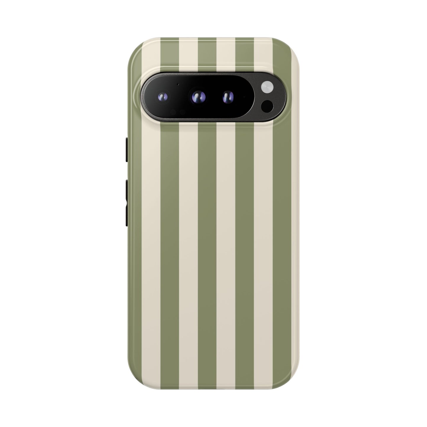 Google Pixel 9 Pro / Glossy Phone Case - ’Olive & Beige Stripe Pattern’ Phone Case