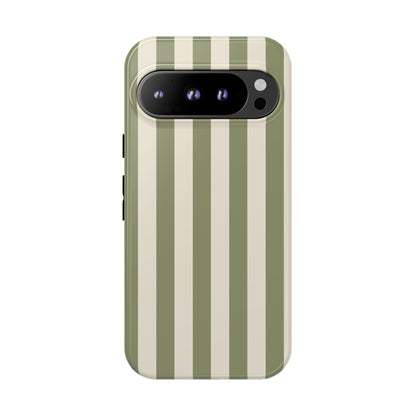 Google Pixel 9 Pro / Glossy Phone Case - ’Olive & Beige Stripe Pattern’ Phone Case