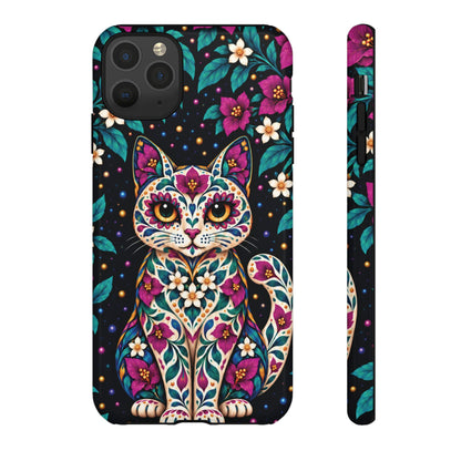 Vibrant Purple and Teal Calavera Cat Phone Case - Multicolor Phone Case - iPhone 11 Pro Max / Glossy