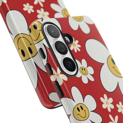 Fun Retro Daisy Pattern with Red Background Phone Case - Red Phone Case
