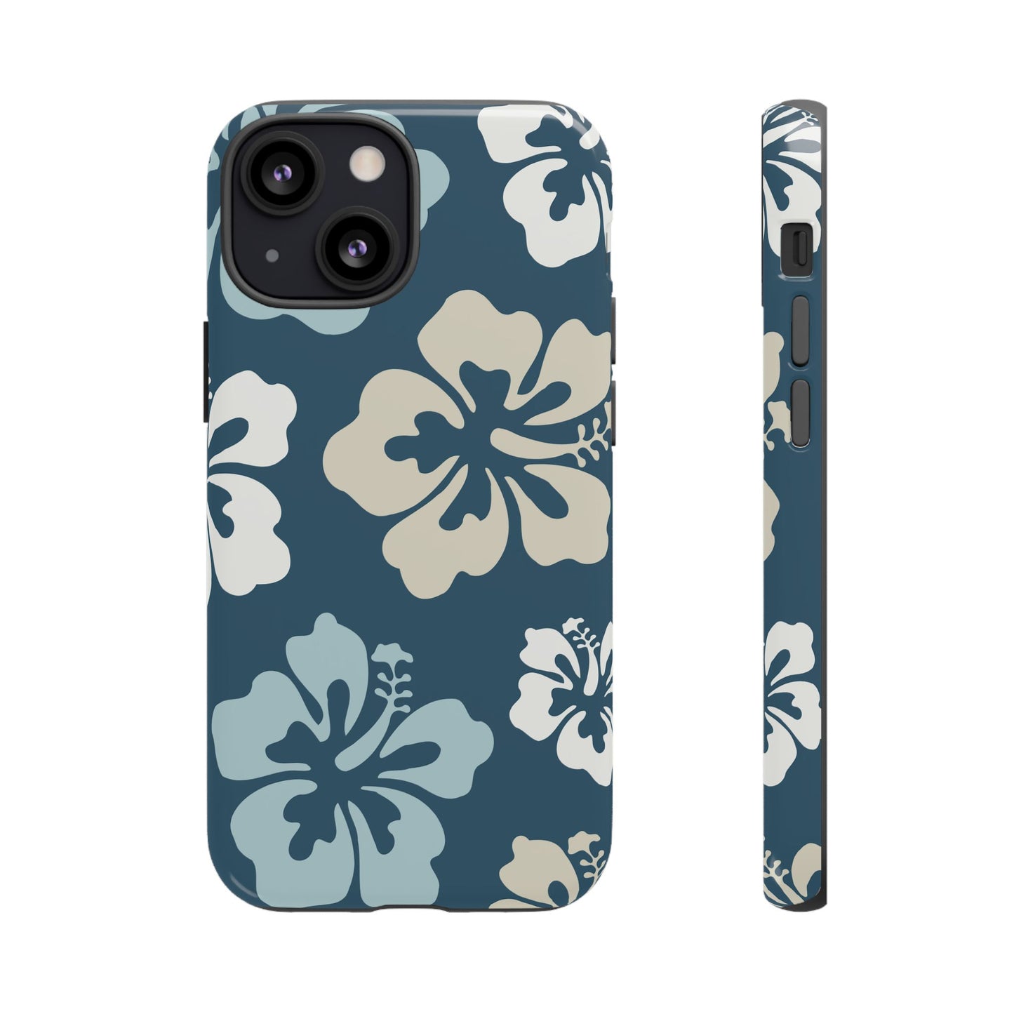 iPhone 13 Mini / Glossy Phone Case - ’Blue Hibiscus Retro Pattern #1’ Phone Case