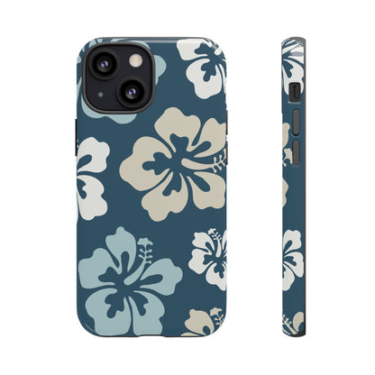 iPhone 13 Mini / Glossy Phone Case - ’Blue Hibiscus Retro Pattern #1’ Phone Case