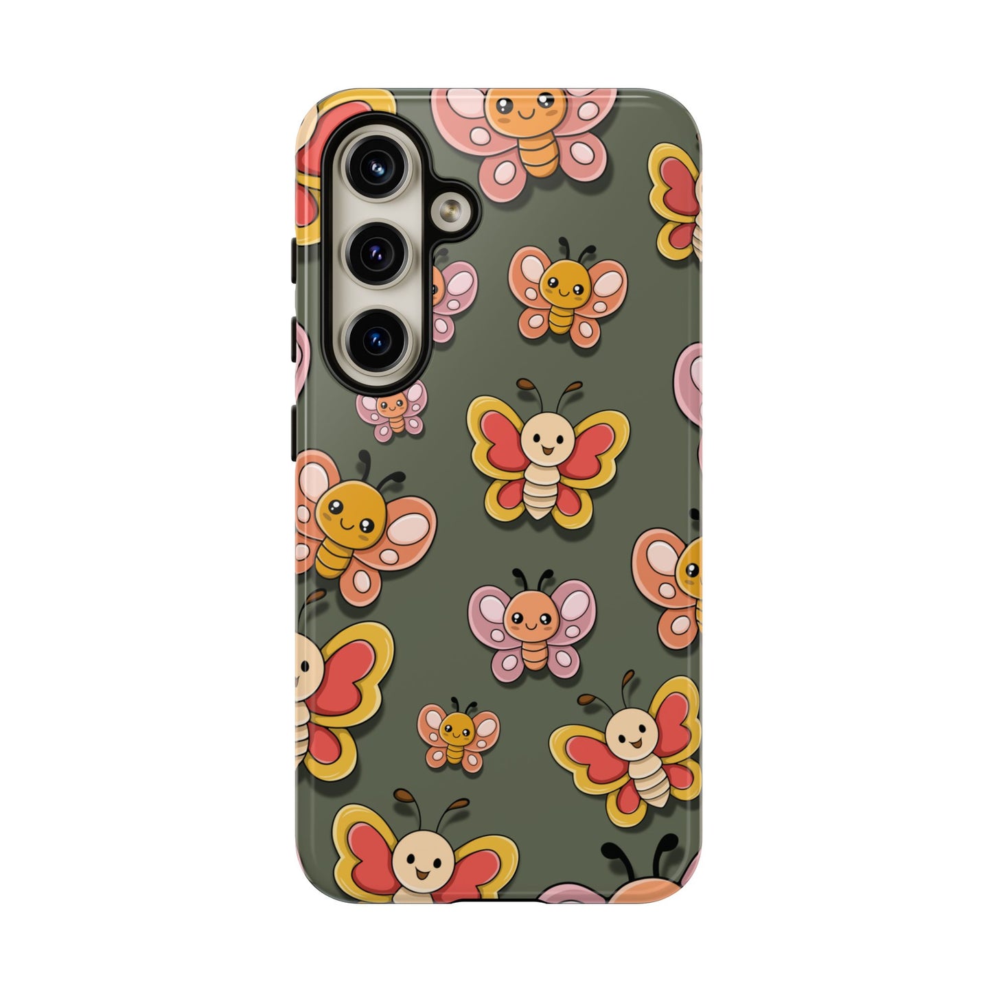 Samsung Galaxy S24 / Glossy Phone Case - Green Butterfly Sticker Design Phone Case