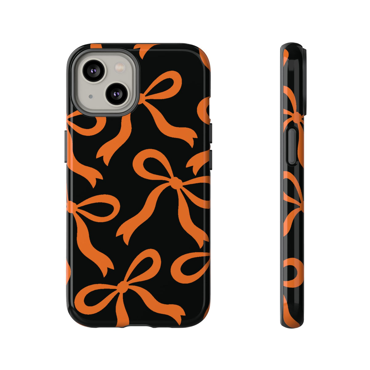 Bold Black and Burnt Orange Bow Pattern Phone Case - Black Phone Case - iPhone 14 / Glossy