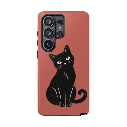 Minimalist Coral Red & Black Cat Phone Case