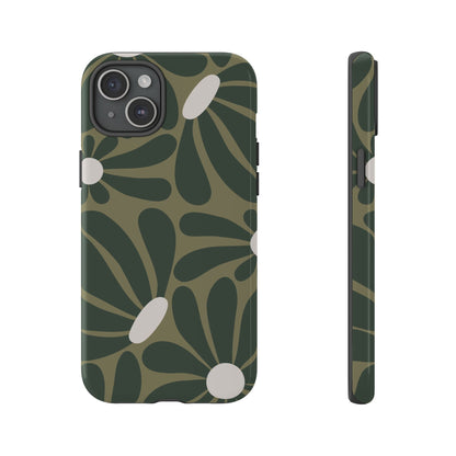 Retro Olive Green Daisy Pattern Phone Case - Green Phone Case - iPhone 15 Plus / Glossy