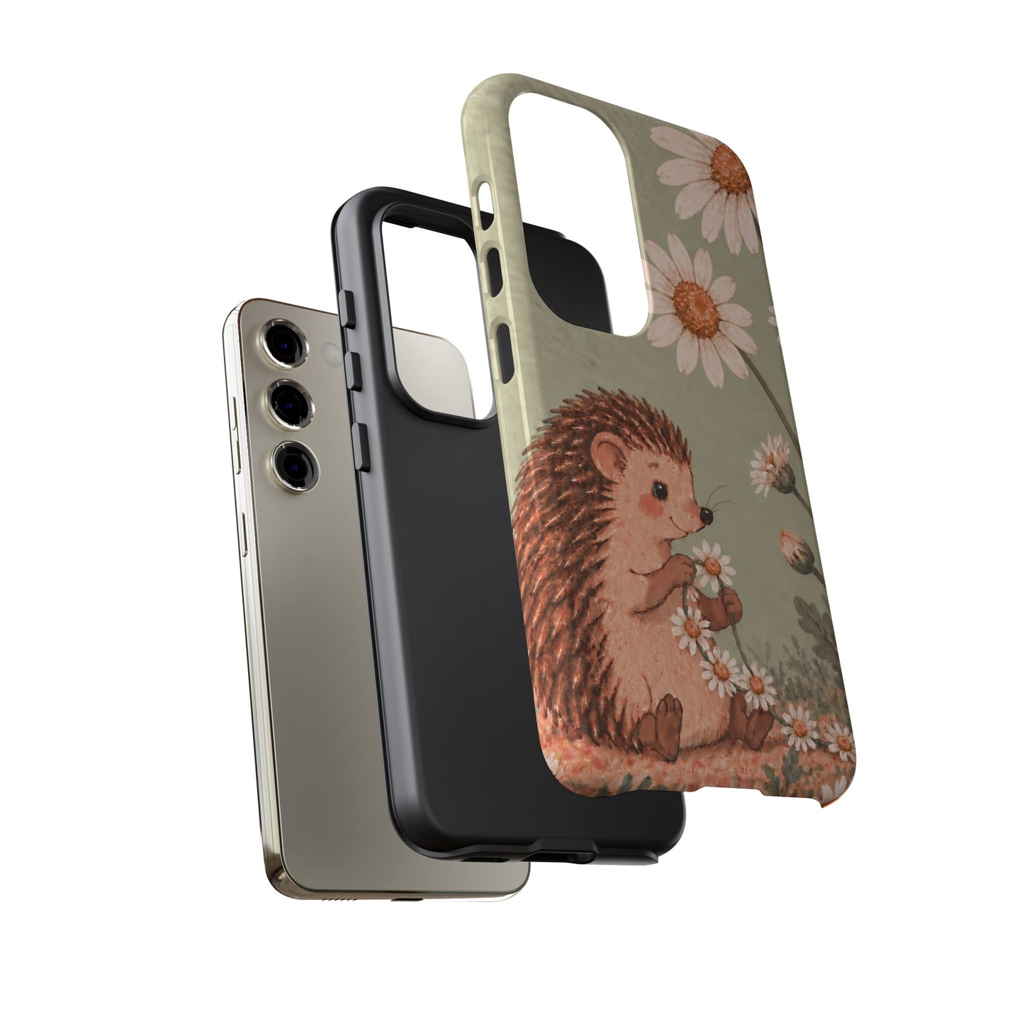 Whimsical Sage Green Hedgehog and Daisy Chain Phone Case - Green Phone Case