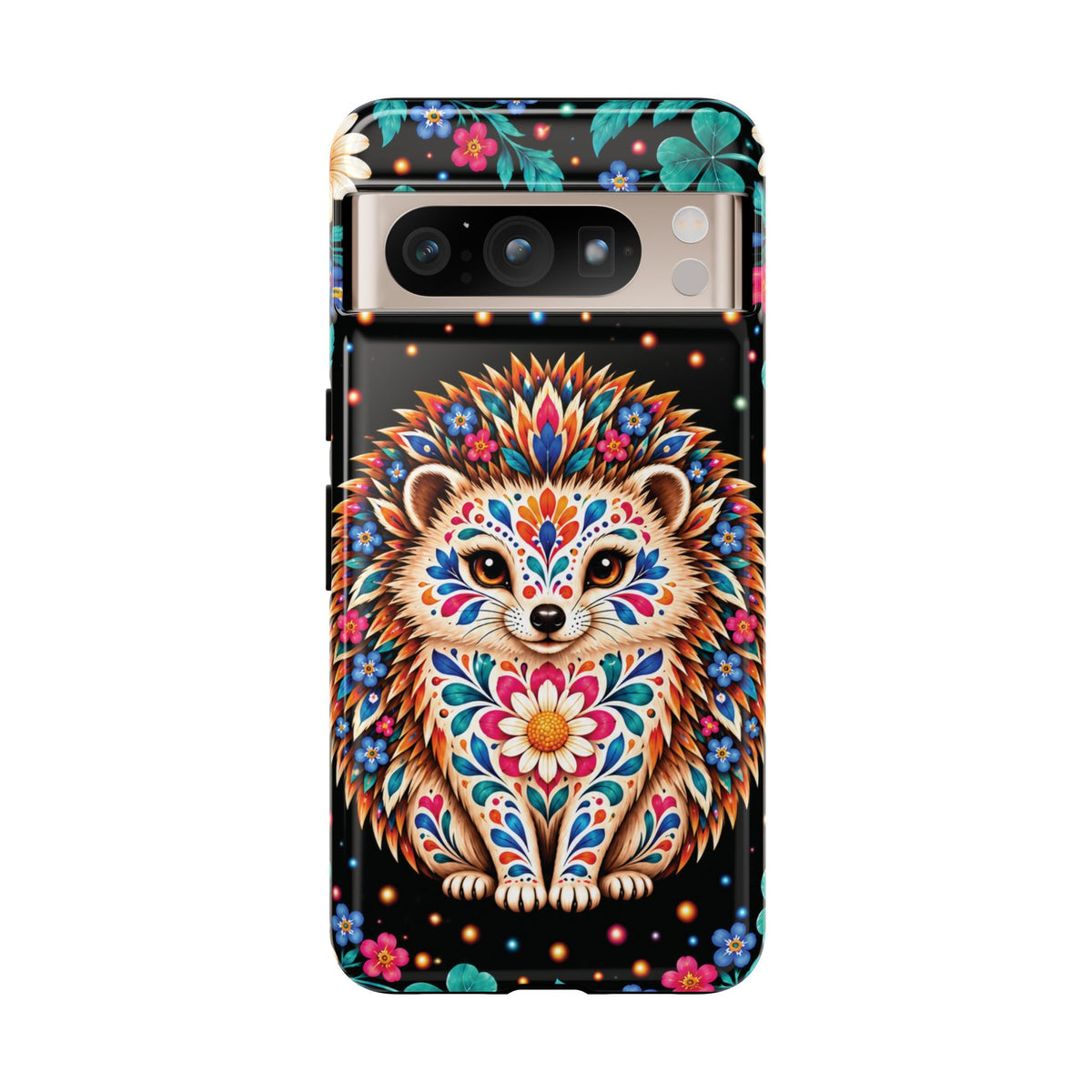 Vibrant Orange and Turquoise Calavera Hedgehog Phone Case - Multicolor Phone Case - Google Pixel 8 Pro / Glossy