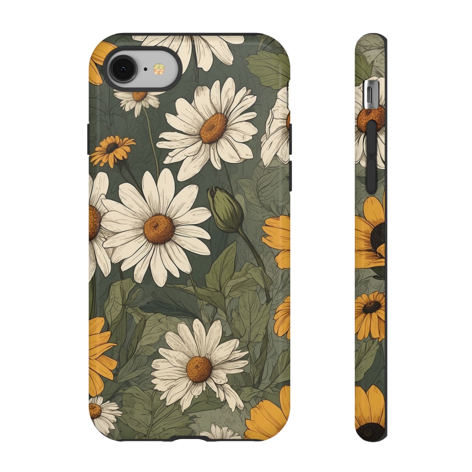 iPhone 8 / Glossy Phone Case - Boho Chic Daisies Floral Pattern ’White & Yellow’ Phone Case