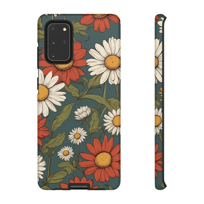 Samsung Galaxy S20+ / Glossy Phone Case - Boho Chic Daisies Floral Pattern ’White & Red’ Phone Case