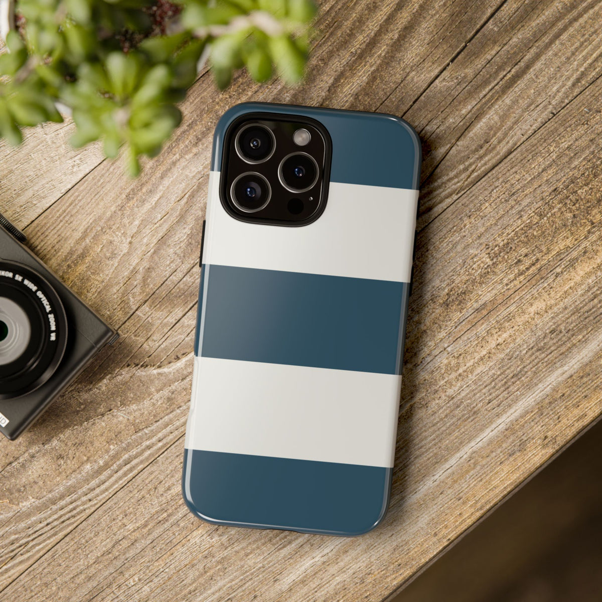 Blue & White Horizontal Stripe Pattern Phone Case - Blue Phone Case