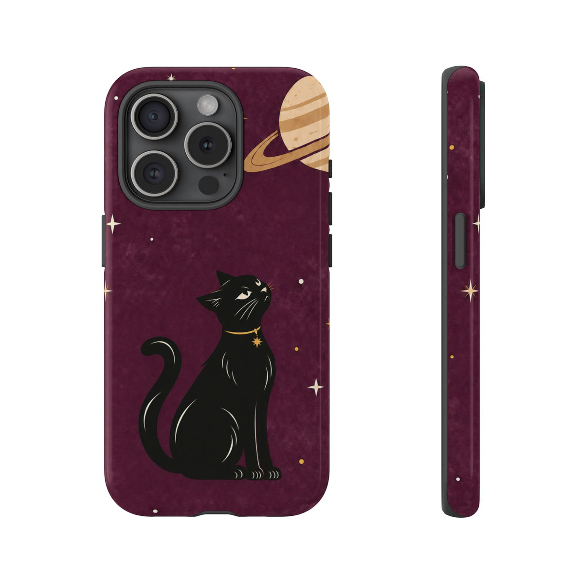 Whimsical Plum Celestial Black Cat Phone Case