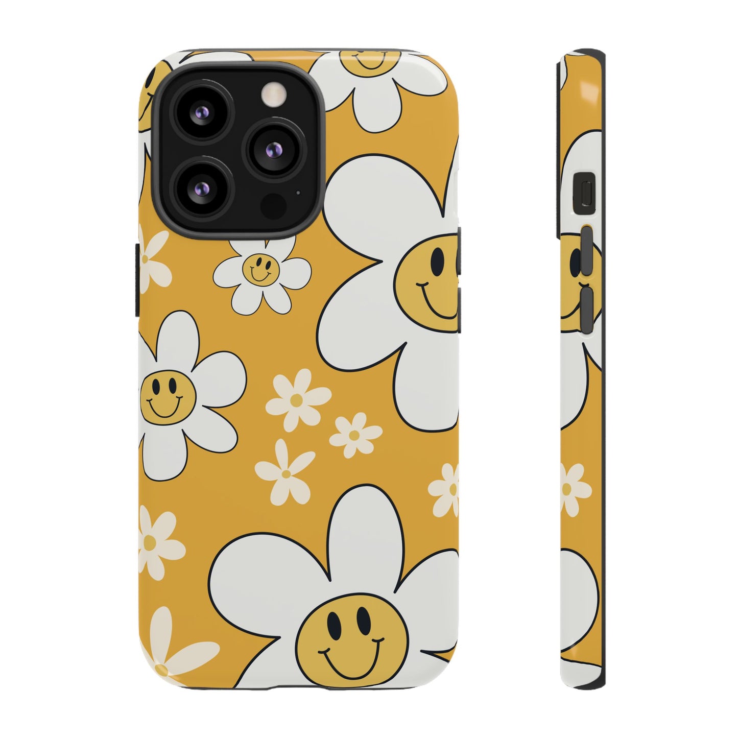 Fun Retro Daisy Pattern with Yellow Background Phone Case - Yellow Phone Case - iPhone 13 Pro / Glossy