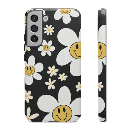 Samsung Galaxy S22 Plus / Glossy Phone Case - Fun Retro Daisy Pattern with Dark Grey Background Phone Case