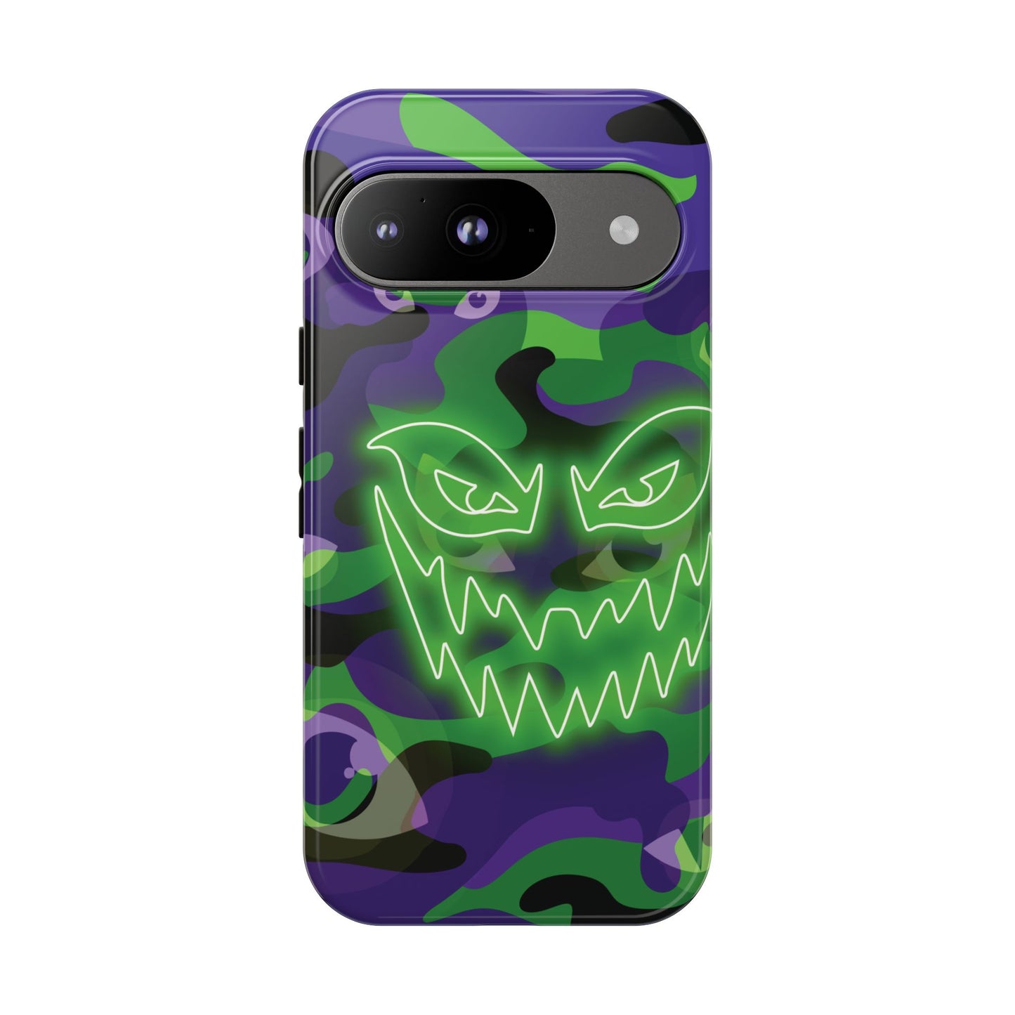 Google Pixel 9 / Glossy Phone Case - Green & Purple Neon Face Camo Phone Case