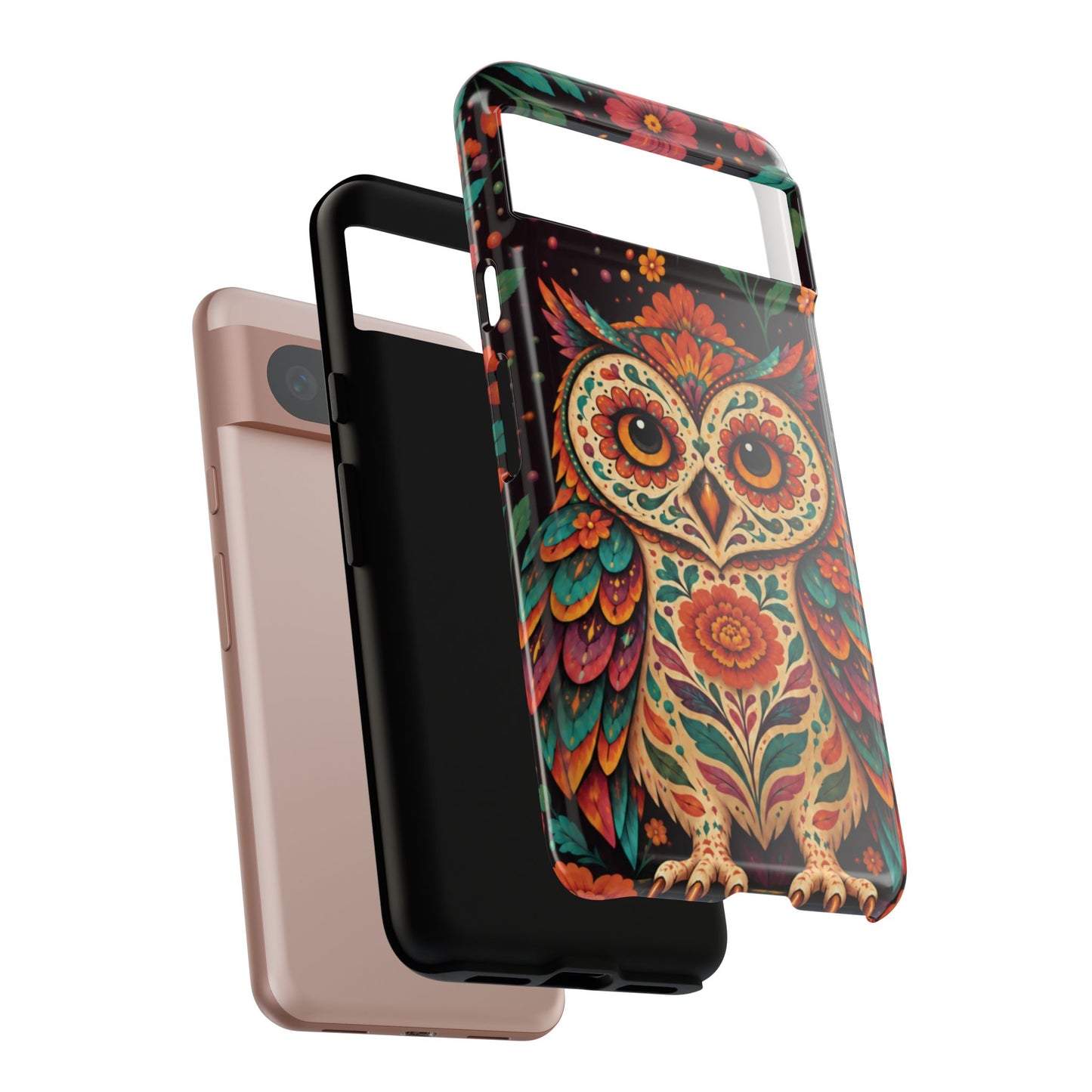Vibrant Terracotta and Teal Calavera Owl Phone Case - Multicolor Phone Case