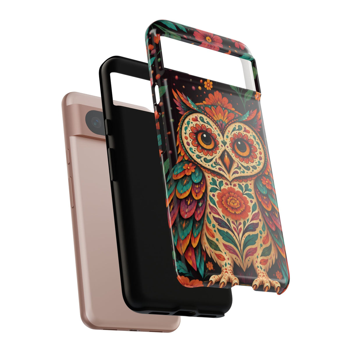 Vibrant Terracotta and Teal Calavera Owl Phone Case - Multicolor Phone Case