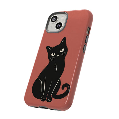 Minimalist Coral Red & Black Cat Phone Case