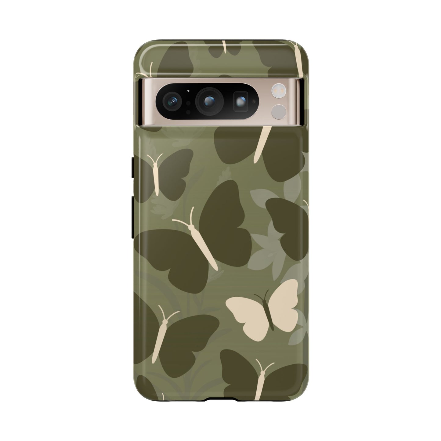 Google Pixel 8 Pro / Glossy Phone Case - Minimalist Olive Green Butterfly Pattern Phone Case
