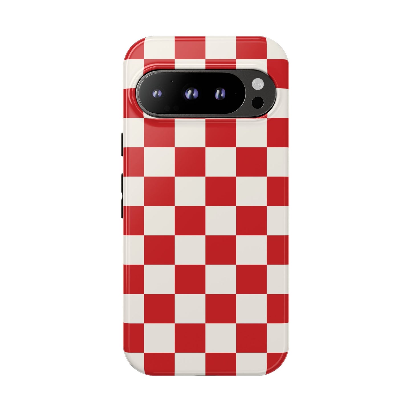 Google Pixel 9 Pro / Glossy Phone Case - ’Red Checkered Pattern’ Phone Case
