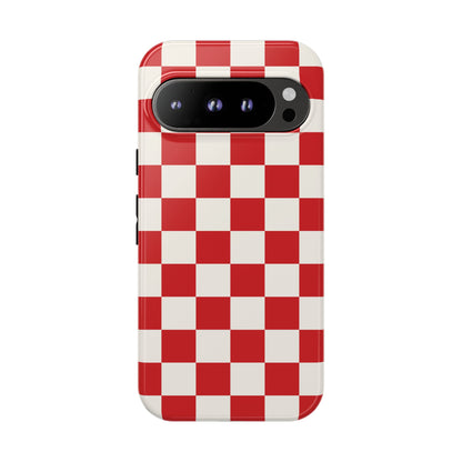 Google Pixel 9 Pro / Glossy Phone Case - ’Red Checkered Pattern’ Phone Case