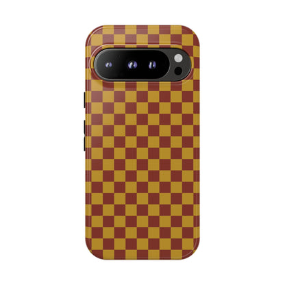 Google Pixel 9 Pro / Glossy Phone Case - Trendy Mustard & Burgandy Small Checked Pattern Phone Case