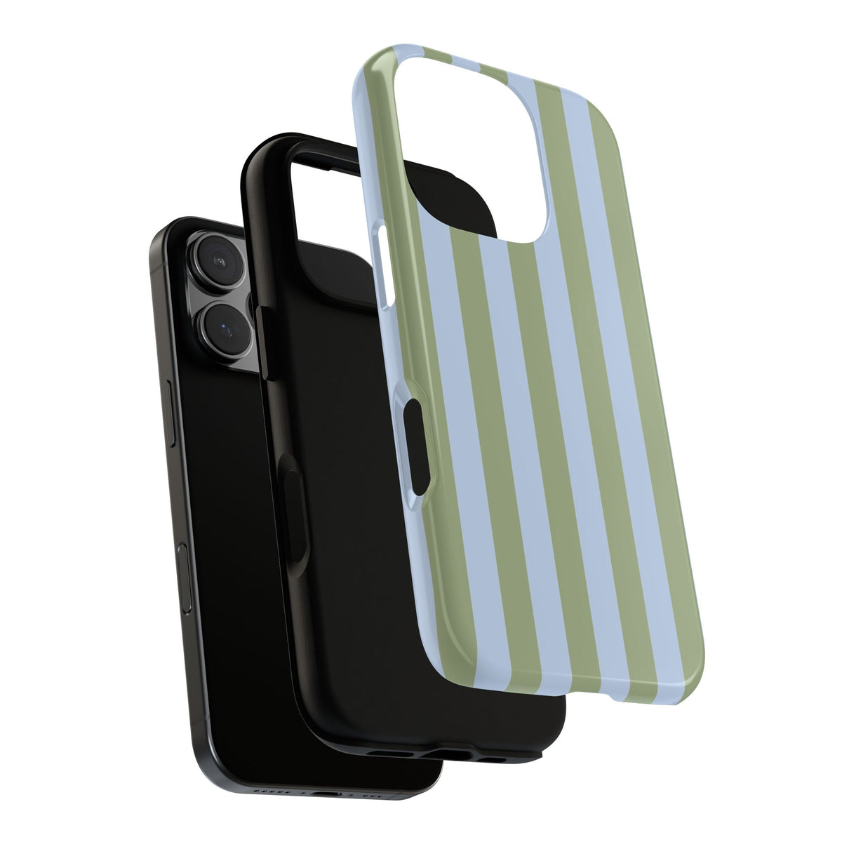 Trendy Ice Blue & Green Stripe Pattern Phone Case - Blue Phone Case