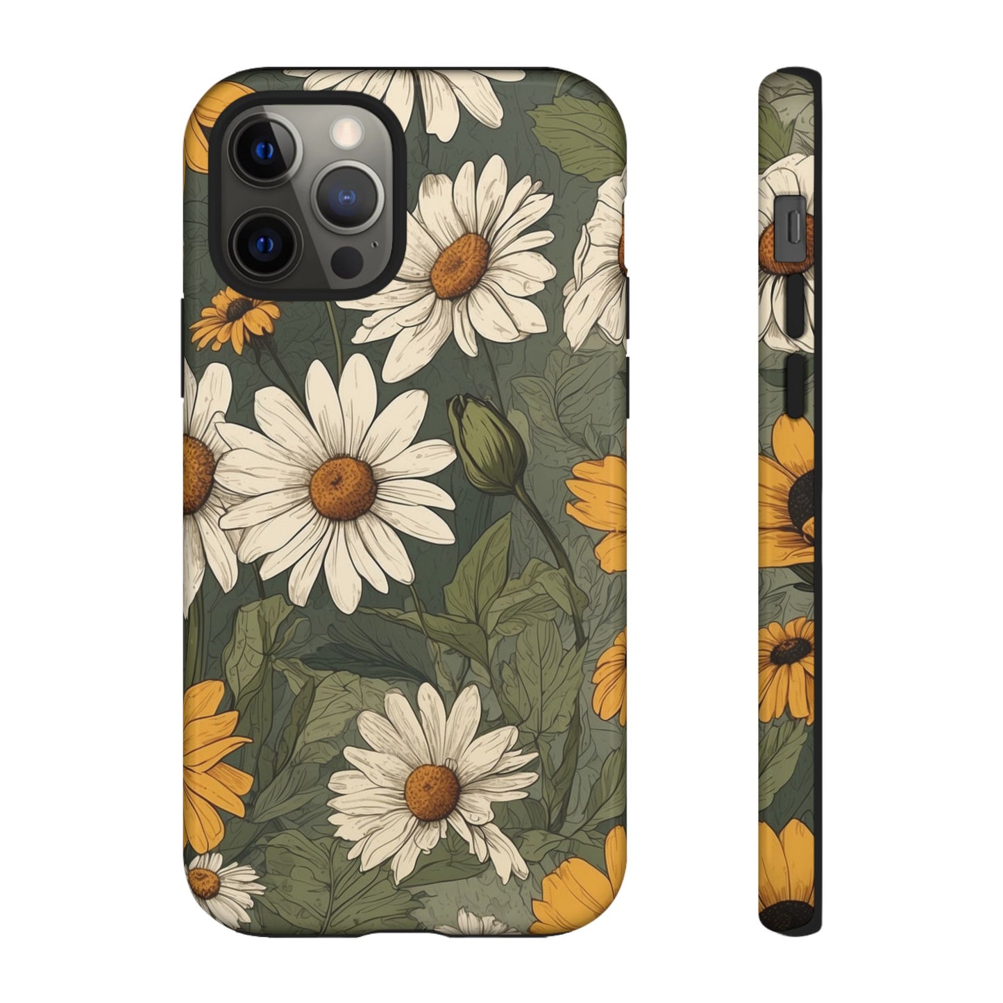 iPhone 12 Pro / Glossy Phone Case - Boho Chic Daisies Floral Pattern ’White & Yellow’ Phone Case