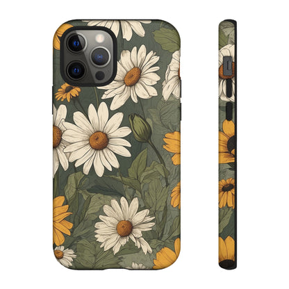 iPhone 12 Pro / Glossy Phone Case - Boho Chic Daisies Floral Pattern ’White & Yellow’ Phone Case
