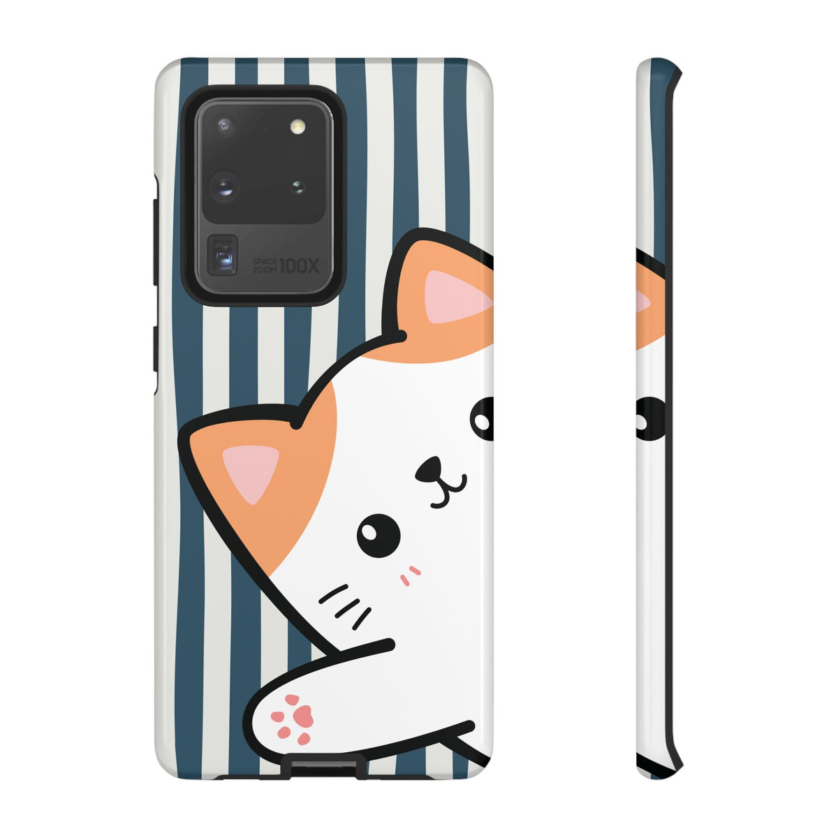 Playful Peakaboo Cat with Blue Stripe Pattern Phone Case - Blue Phone Case - Samsung Galaxy S20 Ultra / Glossy