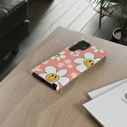 Fun Retro Daisy Pattern with Pink Background Phone Case - Pink Phone Case